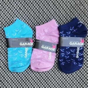 NWT 3X  garage anchor nautical ankle socks pink and navy blue